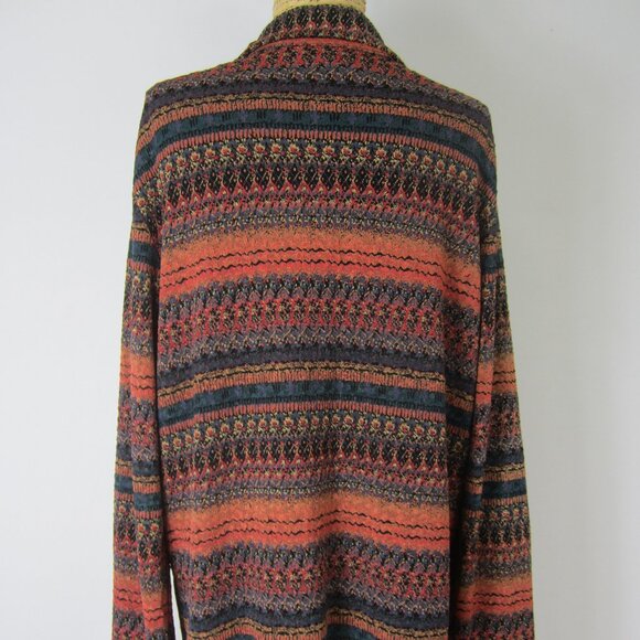 Coldwater Creek Women L Orange Blue Stretch Knit Long Sleeve Button  Shirt - Picture 4 of 13